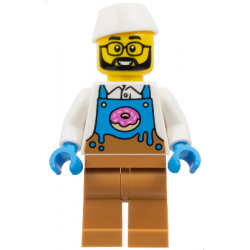 Donut Truck Vendor - Male, Dark Azure and Medium Nougat Apron with Donut over White Shirt, Medium Nougat Legs, White Butcher / Food Service Cap, Glasses, Beard – ГРАДСКИ