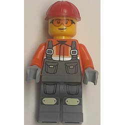 Construction Worker - Male, Dark Bluish Gray Overalls over Reddish Orange Safety Jacket with Reflective Stripes, Dark Bluish Gray Legs with Knee Pads, Red Construction Helmet, Safety Glasses – ГРАДСКИ