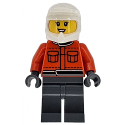Formula 1 Pit Crew Member - Female, Reddish Orange Racing Suit with Pockets, Dark Bluish Gray Legs, White Dirt Bike Helmet – ГРАДСКИ