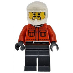 Formula 1 Pit Crew Member - Male, Reddish Orange Racing Suit with Pockets, Dark Bluish Gray Legs, White Dirt Bike Helmet, Goatee, Hearing Aid – ГРАДСКИ