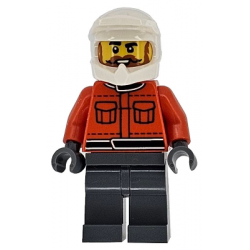 Formula 1 Pit Crew Member - Male, Reddish Orange Racing Suit with Pockets, Dark Bluish Gray Legs, White Dirt Bike Helmet, Beard and Moustache – ГРАДСКИ