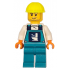 Toilet Soapbox Race Car Driver (Plumber) - Male, Dark Turquoise Overalls with Toilet Logo, Dark Turquoise Legs, Neon Yellow Construction Helmet, Stubble – ГРАДСКИ