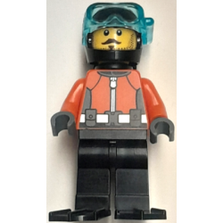 Diver - Male, Reddish Orange Wetsuit, Black Legs, Helmet, Air Tanks and Flippers, Trans-Light Blue Visor, Dark Brown Stubble – ГРАДСКИ