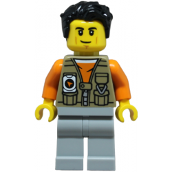 Adventurer - Male, Dark Tan Vest over Orange Shirt, Light Bluish Gray Legs, Black Hair – ГРАДСКИ