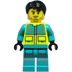 Paramedic - Male, Dark Turquoise and Neon Yellow Safety Vest, Legs with Silver Reflective Stripes, Black Hair – ГРАДСКИ