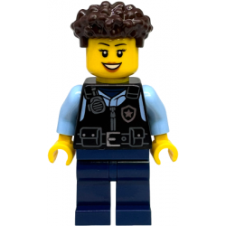 Police - City Officer Female, Black Safety Vest with Silver Star Badge Logo, Dark Blue Legs, Dark Brown Coiled Hair – ГРАДСКИ