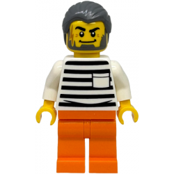 Police - City Jail Prisoner Male, White Shirt with Pocket and Black Stripes, Orange Legs, Dark Bluish Gray Hair – ГРАДСКИ