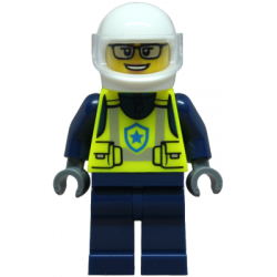 Police - City Officer Female, Neon Yellow Safety Vest, Dark Blue Legs, White Helmet, Trans-Clear Visor – ГРАДСКИ