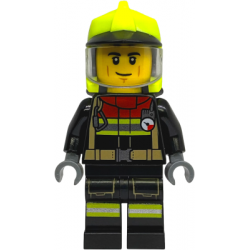 Fire - Male, Black Jacket and Legs with Reflective Stripes and Red Collar, Neon Yellow Fire Helmet, Trans-Clear Visor – ГРАДСКИ