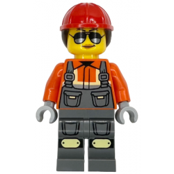 Construction Worker - Female, Dark Bluish Gray Overalls over Reddish Orange Safety Jacket with Reflective Stripes, Dark Bluish Gray Legs with Knee Pads, Red Construction Helmet with Dark Brown Ponytai – ГРАДСКИ
