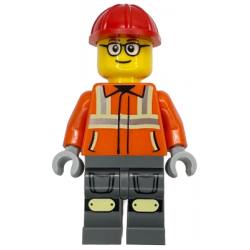 Construction Worker - Male, Reddish Orange Safety Jacket with Reflective Stripes, Dark Bluish Gray Legs with Knee Pads, Red Construction Helmet – ГРАДСКИ