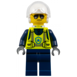 Police - City Officer Male, Neon Yellow Safety Vest, Dark Blue Legs, White Flight Helmet, Trans-Clear Visor, Neck Bracket – ГРАДСКИ