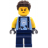 Police Mechanic - Female, Bright Light Blue Shirt with Suspenders, Black Splotches and White Star Badge Logo, Dark Blue Legs, Dark Brown Coiled Hair – ГРАДСКИ