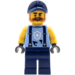 Police Mechanic - Male, Bright Light Blue Shirt with Suspenders, Black Splotches and White Star Badge Logo, Dark Blue Legs and Cap, Dark Orange Beard – ГРАДСКИ