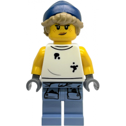Tow Truck Operator - Female, White Sleeveless Shirt with Oil Stains, Sand Blue Legs with Shirt Sleeves with Oil Stains, Dark Blue Beanie, Dark Tan Hair – ГРАДСКИ
