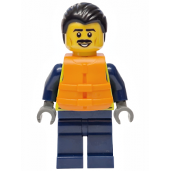 Police - City Officer Male, Neon Yellow Safety Vest, Dark Blue Legs, Black Combed Back Hair, Orange Life Jacket, Moustache – ГРАДСКИ