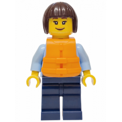 Police - City Officer Female, Bright Light Blue Uniform with Dark Bluish Gray Belt, Dark Blue Legs, Dark Brown Bob Cut Hair, Orange Life Jacket – ГРАДСКИ