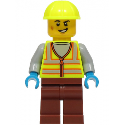 Train Worker - Male, Neon Yellow Safety Vest with Reflective Stripes, Reddish Brown Legs, Neon Yellow Construction Helmet – ГРАДСКИ