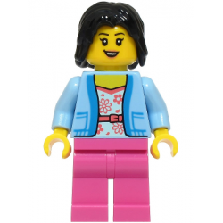 Passenger - Female, Bright Light Blue Jacket over White Shirt with Coral Flowers, Dark Pink Legs, Black Hair – ГРАДСКИ
