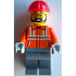 Construction Worker - Male, Reddish Orange Safety Jacket with Reflective Stripes, Dark Bluish Gray Legs, Red Construction Helmet, Beard – ГРАДСКИ