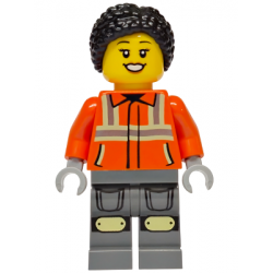 Construction Worker - Female, Reddish Orange Safety Jacket with Reflective Stripes, Dark Bluish Gray Legs with Knee Pads, Black Hair Braided with Knot Bun – ГРАДСКИ