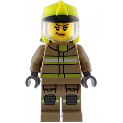 Fire - Female, Dark Tan Jacket and Legs with Reflective Stripes, Neon Yellow Fire Helmet, Trans-Clear Visor, Nougat Lips Smirk – ГРАДСКИ