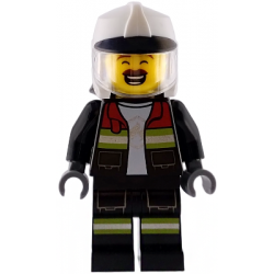 Fire - Male, Black Open Jacket and Legs with Reflective Stripes and Red Collar, White Fire Helmet, Trans-Clear Visor, Reddish Brown Moustache – ГРАДСКИ