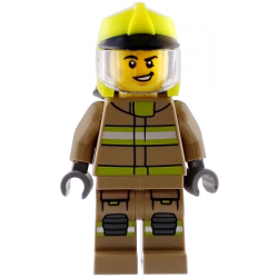 Fire - Male, Dark Tan Jacket and Legs with Reflective Stripes, Neon Yellow Fire Helmet, Trans-Clear Visor, Scuff Mark – ГРАДСКИ