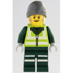 Recycling Worker - Male, Lime Safety Jacket with Reflective Stripes, Dark Green Legs with Reflective Stripes, Dark Bluish Gray Beanie – ГРАДСКИ