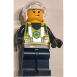 Police - City Officer Male, Neon Yellow Safety Vest, Dark Blue Legs, White Flight Helmet, Trans-Clear Visor, Lopsided Grin / Scared – ГРАДСКИ