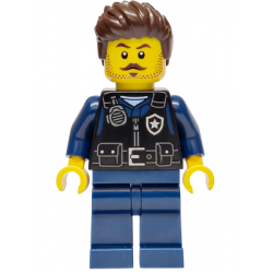 Police - City Officer Male, Black Safety Vest with Silver Star Badge Logo, Dark Blue Legs, Dark Brown Wavy Hair – ГРАДСКИ