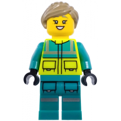 Paramedic - Female, Dark Turquoise and Neon Yellow Safety Vest, Legs with Silver Reflective Stripes, Dark Tan Hair – ГРАДСКИ