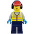 Airport Worker - Male, Neon Yellow Safety Vest with Reflective Stripes, Dark Blue Legs, Red Construction Helmet with Black Ear Protectors / Headphones, Stubble – ГРАДСКИ