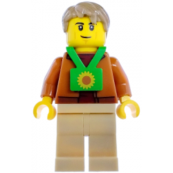 Plane Passenger - Male, Dark Orange Jacket, Tan Legs, Bright Green Sunflower Lanyard, Dark Tan Hair – ГРАДСКИ
