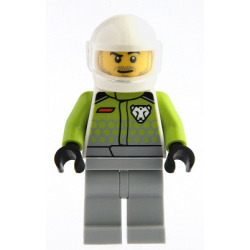 Go-Kart Driver - Male, Lime Racing Suit, Light Bluish Gray Legs, White Helmet – ГРАДСКИ