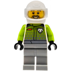 Race Car Driver - Male, Lime Racing Suit with Leopard Logo, Light Bluish Gray Legs, White Helmet, Tr – ГРАДСКИ
