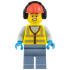 Airport Worker - Male, Neon Yellow Safety Vest with Reflective Stripes, Sand Blue Legs, Red Construction Helmet with Black Ear Protectors / Headphones – ГРАДСКИ