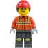 Construction Worker - Female, Reddish Orange Safety Jacket with Reflective Stripes, Dark Bluish Gray Legs with Knee Pads, Red Construction Helmet with Dark Brown Ponytail Hair, Smirk – ГРАДСКИ