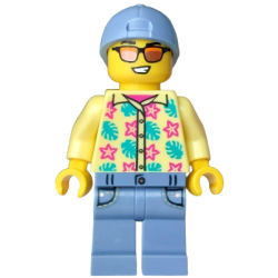 Streetcar Passenger - Male, Bright Light Yellow Shirt with Flowers and Leaves, Sand Blue Legs with Pockets and Cap – ГРАДСКИ