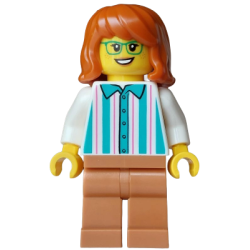 Ice Cream Vendor - Female, White Shirt with Dark Turquoise Stripes, Medium Nougat Legs, Dark Orange Hair, Green Glasses – ГРАДСКИ