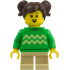 Child - Girl, Bright Green Sweater with Bright Light Yellow Zigzag Lines, Hearing Aid, Tan Short Legs, Dark Brown Hair with Pigtails – ГРАДСКИ