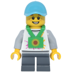 Lava Land Patron - Child, Male, White Shirt with Mountains Logo, Dark Bluish Gray Short Legs, Lanyard, Medium Azure Cap – ГРАДСКИ