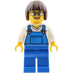 Truck Driver - Female, Blue Overalls over V-Neck Shirt, Blue Legs, Dark Brown Bob Cut Hair, Glasses – ГРАДСКИ