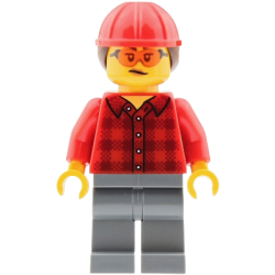 Mobile Crane Operator - Female, Red Plaid Flannel Shirt, Dark Bluish Gray Legs, Red Construction Hel – ГРАДСКИ