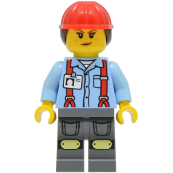 Construction Worker - Female, Bright Light Blue Shirt with Red Suspenders, Dark Bluish Gray Legs wit – ГРАДСКИ