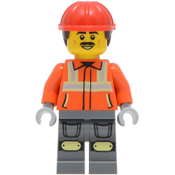 Construction Worker - Male, Reddish Orange Safety Jacket with Reflective Stripes, Dark Bluish Gray L – ГРАДСКИ