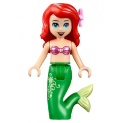 Ariel, Mermaid (Light Nougat) - Metallic Pink Shell Bra Top, Bright Green Tail with Star and Filigree, Medium Blue Eyes, Bright Pink Flower – ДИСНИ