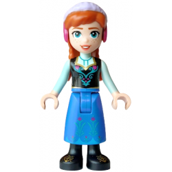 Anna - Blue Skirt, Black Boots and Black Top, Light Aqua Sleeves, Wide Smile, Coral Lips – ДИСНИ