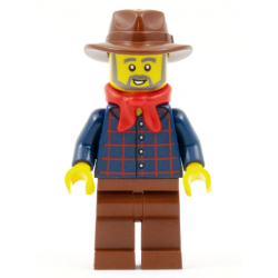 Gold Prospector - Male, Dark Blue Plaid Button Shirt, Reddish Brown Legs, Reddish Brown Fedora Hat, Red Bandana, Beard – ОБУЧИТЕЛНИ