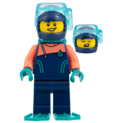 Arctic Explorer Diver - Dark Blue Wetsuit with Coral Sleeves, Dark Turquoise Tank and Flippers, Dark – ОБУЧИТЕЛНИ
